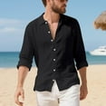 thumbnail image 6 of Stamzod Beach Shirts for Men Solid Color Long Sleeve Flax Button Down Shirt Casual Mens Vacation Shirts Black-3 XXL, 6 of 9