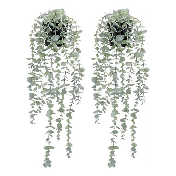 2 Pcs Artificial Hanging Plants Potted Eucalyptus Hanging Plant for Wall Room Home Patio Indoor Outdoor Decor