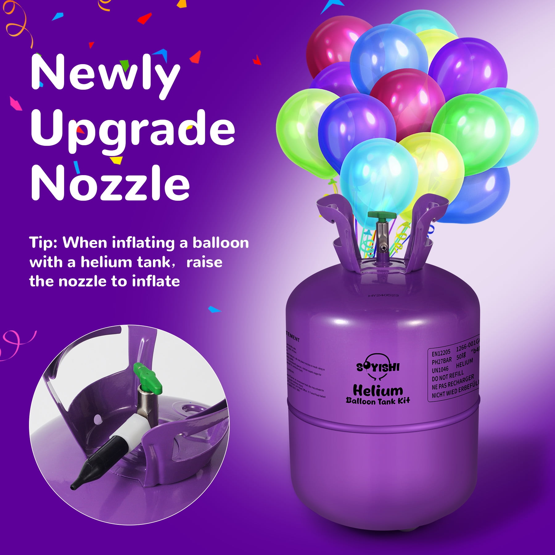 Soyishi 13.4L Helium Tank up to 50 Latex Balloons Helium Tank for Balloons at Home Helium Balloon Pump Kit Blend