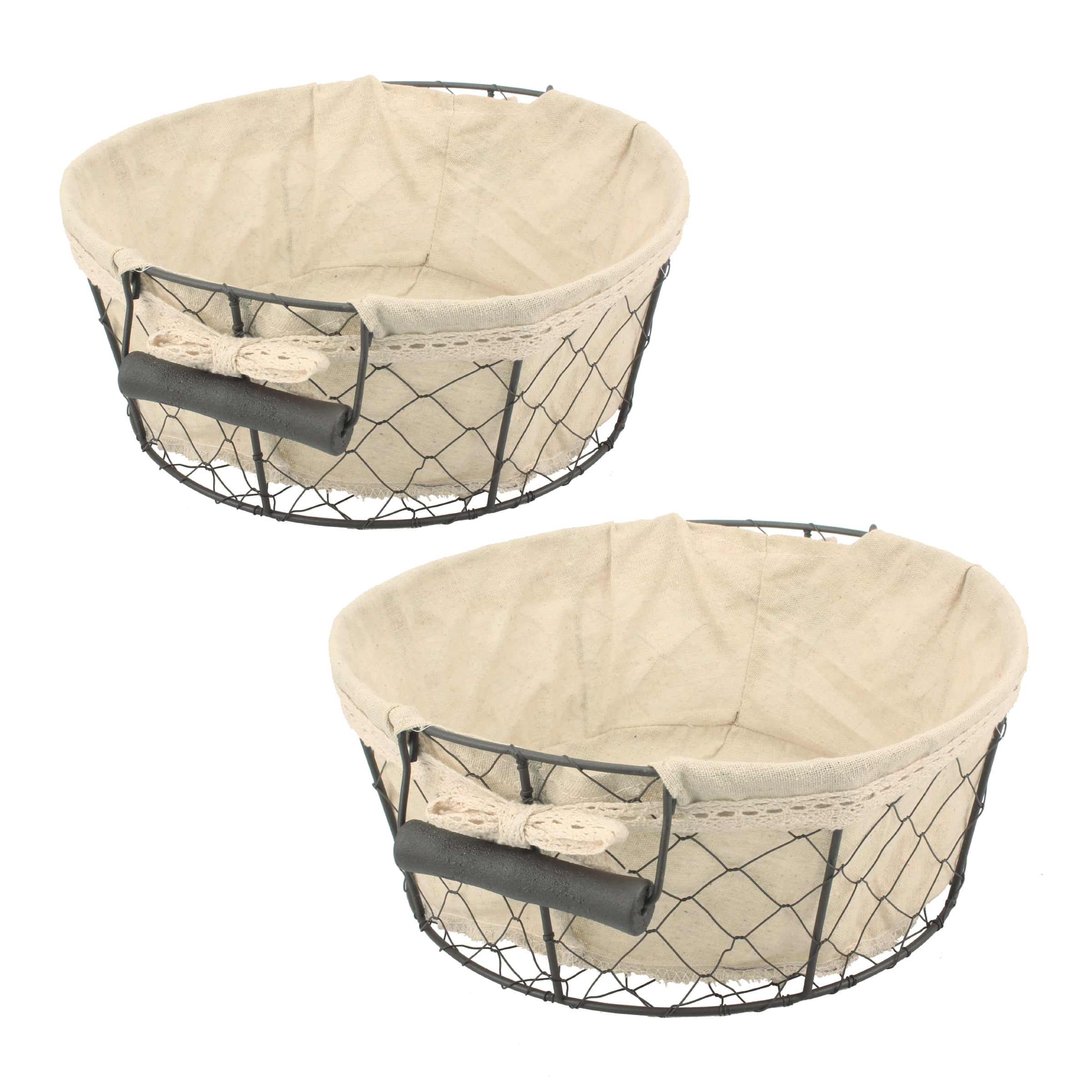 Stonebriar 13" Metal Wire and Fabric Decorative Nesting Basket Set, Cream, 2 Pieces