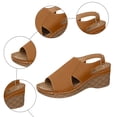 thumbnail image 7 of Platform Wedges Heels for Women Comfy Orthopedic Sandals Open Toe Splice Leather Back Strap Walking Shoes Brown Size 6.5, 7 of 7