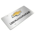 thumbnail image 3 of Chevrolet Camaro Gold Bowtie 3D Dual Logo Mirror Chrome Stainless Steel License Plate, 3 of 5