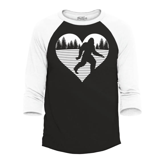 Shop4Ever Men's Bigfoot Heart Love Sasquatch Valentine Raglan Baseball Shirt X-Small Black/White