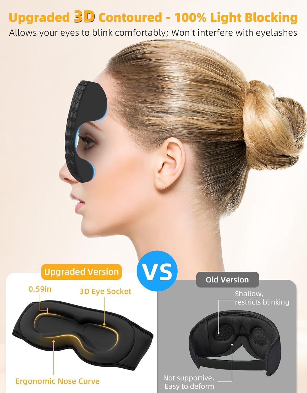 3D Wireless Sleep Mask with Adjustable Blackout Design for Ultimate Comfort and Relaxation