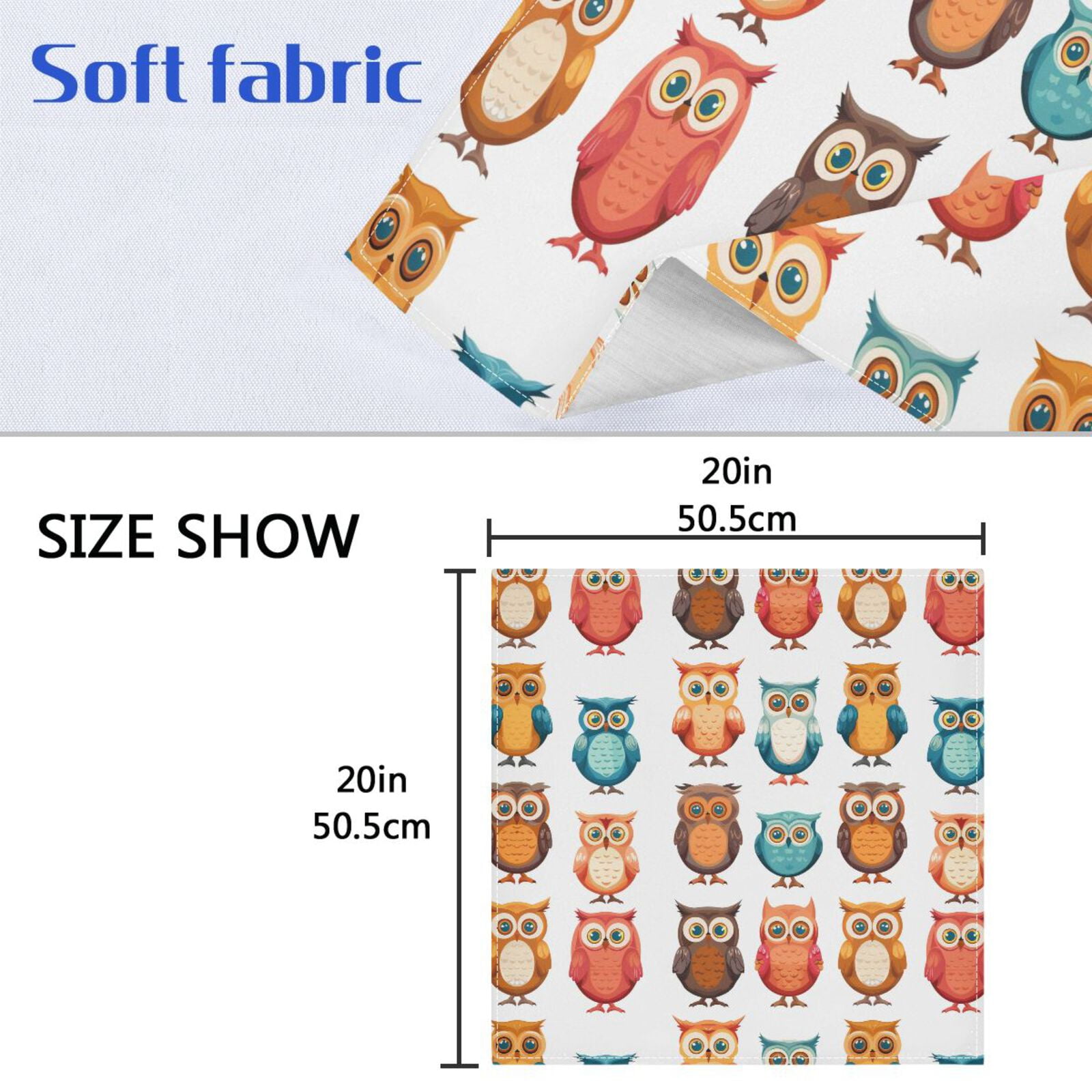 JSTEL Owl Prints Cartoon Cloth Napkins Set of 6, 20x20 Inch Washable and Reusable Napkin for Decoupage Dinner Party Everyday Use