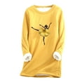thumbnail image 3 of Jinhomg Winter Cute Sweatshirt for Women Novelty Cat Print Sherpa Lined Loungewear Plus Size Cozy Long Sleeve Crewneck Tunic Tops Yellow XXXL, 3 of 4