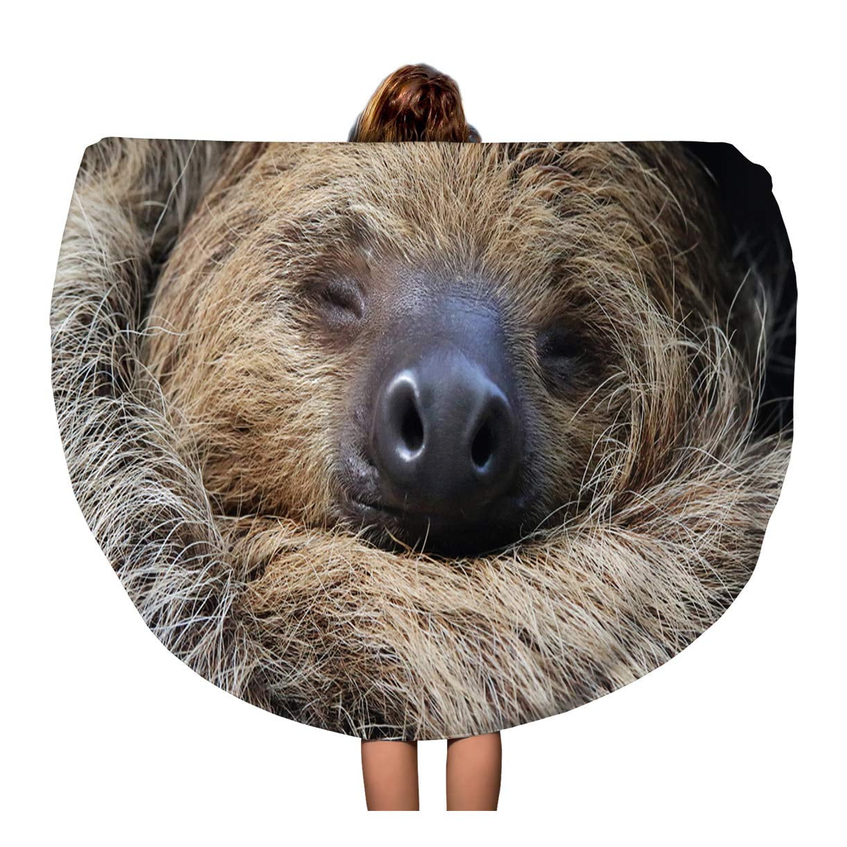 LADDKA 60 inch Round Beach Towel Blanket Cute of Two Toed Sloth
