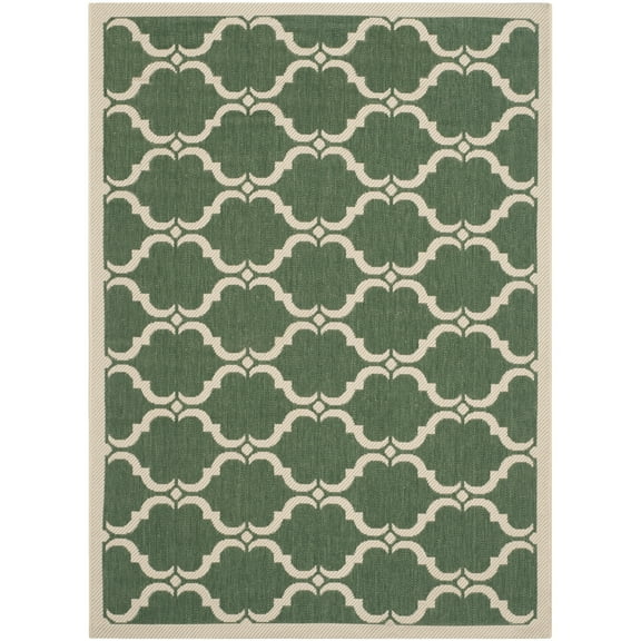 SAFAVIEH Courtyard Estelle Geometric Indoor/Outdoor Area Rug, Dark Green/Beige, 4' x 5'7"