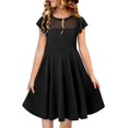 thumbnail image 2 of KISSMODA Girls Dress Casual Round Neck A Line Ruffle Sleeve Knee Length Dresses 4-13 Years, 2 of 4