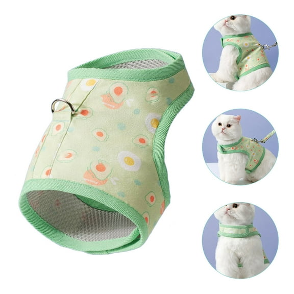 LOLIPPYY 1Set Green Avocado Printed Cat Vest Harness with Breathable Suede and Lightweight Strap