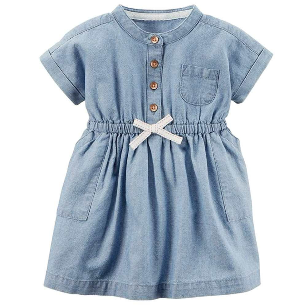 Carters Infant Girls Blue Chambray Denim Baby Dress 9m