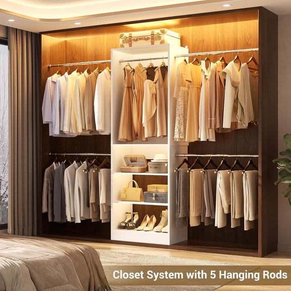 Homieasy 20.5 - 120'' W Closet System with Hanging Rods(Cut to Fit), White