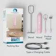 thumbnail image 6 of Rechargeable Milk Frother, 3-Speed Handheld Foam Maker with Double-Layer Whisk for Coffee, Lattes, Matcha, and More – Pink, 6 of 7