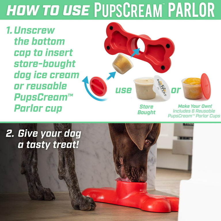 GoSports Pets PupsCream Parlor - Non-Slip Frozen Dog Treat & Ice Cream  Holder - Mess-Free Lick Mat Alternative, Includes 6 Reusable Cups & Lids