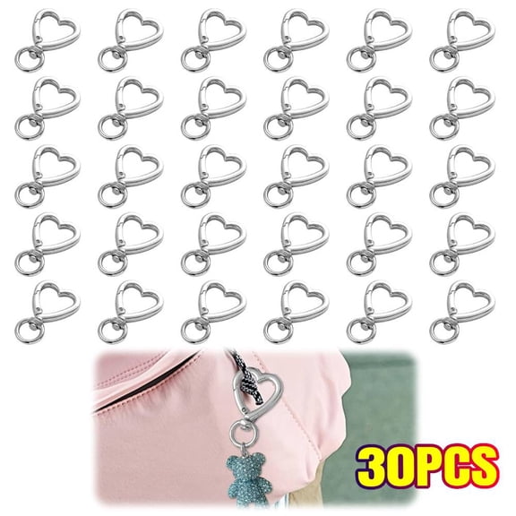 30Pcs Heart Keychain Clip Set with Spring Snap Hook, DIY Key Rings for Keys Bag Backpack Luggage Tag Purse and Handbag Bulk Charms Accessories