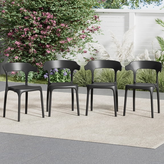 VECELO Stackable Patio Dining Chair Set of 4, Outdoor/Indoor Dining Chairs for Restaurant, Poolside and Garden, No Assembly, Black