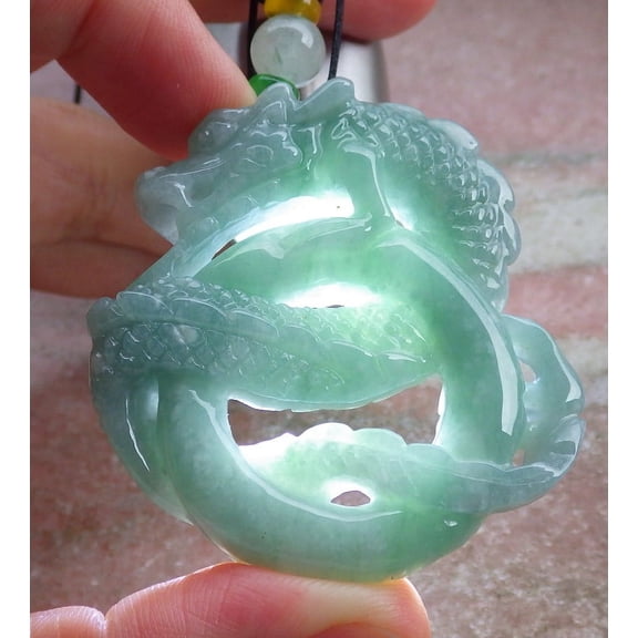Green Natural A Jade jadeite Pendant Dragon Circle Necklace 677282 TN