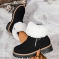 thumbnail image 4 of Cadancy Women Winter Boots Ankle High Fluffy Trim Suede Furry Lining Low Heel Snow Booties Side Zipper Trendy Outdoor Warm Non Slip Shoes Casual Comfy Walking Boots, 4 of 9