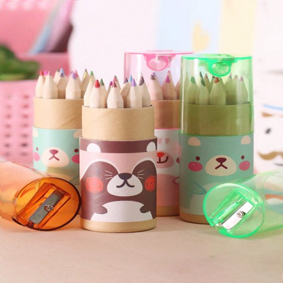 LNGOOR 12 Pcs Mignon Mini Ours Ensemble de 12 Crayons de Dessin et de Coloriage Petits Crayons Couleur Aléatoire