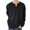 thumbnail image 2 of Blusas y camisas de manga larga con cuello en V para hombre, blusas casuales de color liso con cuello en V y manga larga, blusas de poliéster para hombre, 2 of 5