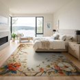 thumbnail image 3 of ODIKA 9'x12' Washable Area Rug Low Pile, Flatwoven, Neutral Cream Vintage Boho Bordered Bouquet Distressed Retro Motifs for Great Room, Indoor Concept, Large Living, 3 of 7