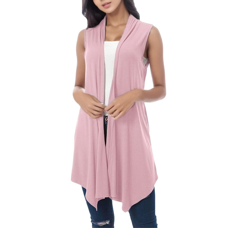 Women's Asymmetric Hem Cardigan Vest - Sleeveless Draped Front Open Blouse, Long Lightweight Coat