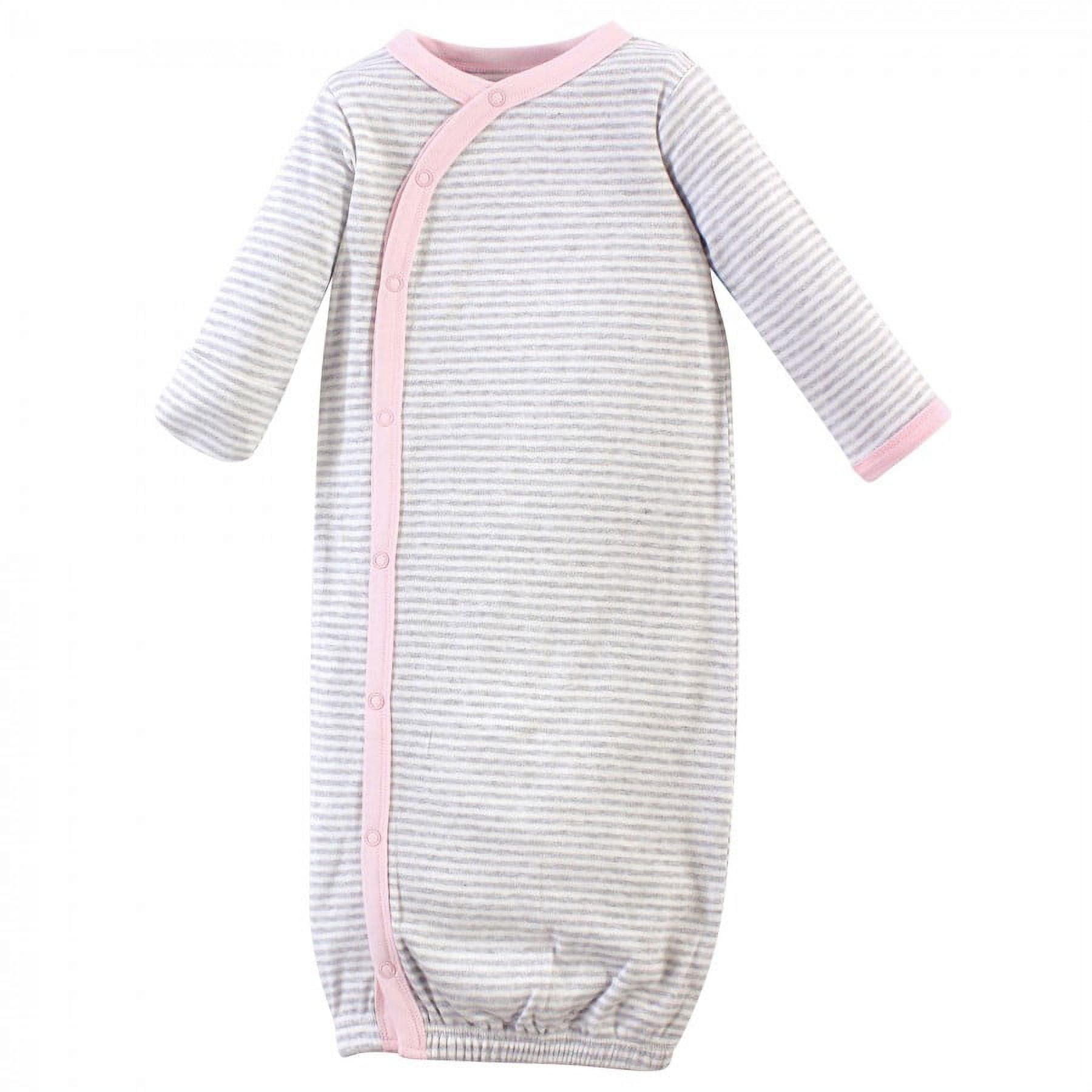 Touched by Nature Baby Girl Organic Cotton Side-Closure Snap Long-Sleeve Gowns 3pk, Pink Gray Scribble, Preemie