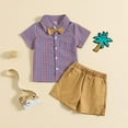 thumbnail image 2 of TAIAOJING Kid Toddler Boy Clothes Outfit Toddler Boys Summer Suit Plaid Short Sleeved Shirt With Bow Tie Solid Color Shorts Performance Suit Gentleman Suit For 3-4 Years, 2 of 9