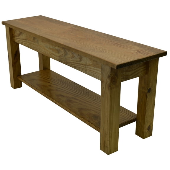 RANCH COLLECTION FARMHOUSE BENCH WITH SHELF: GOLDEN OAK-24