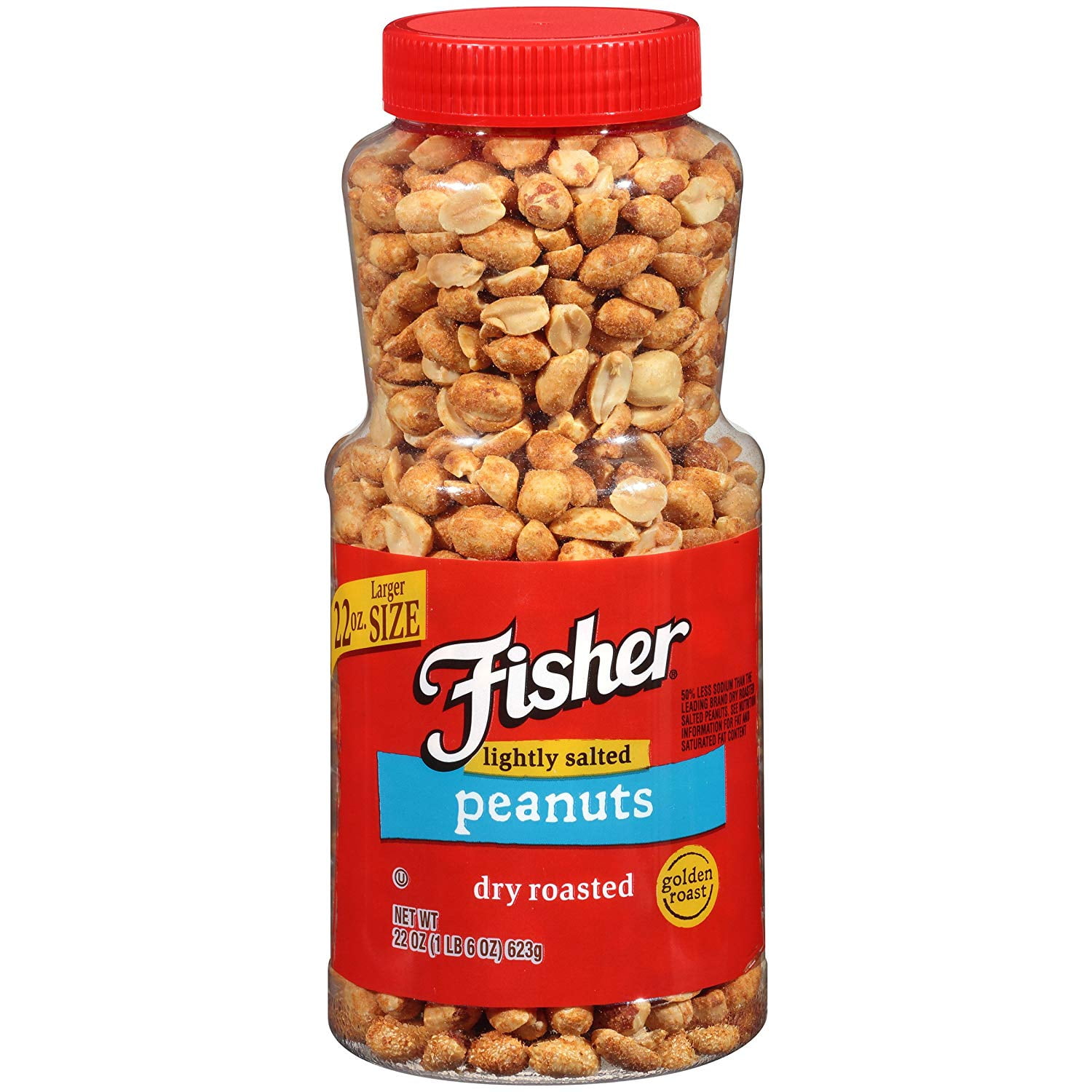 FISHER Snack, Dry Roasted Peanuts, Low Salt, 22 oz (Pack of 12