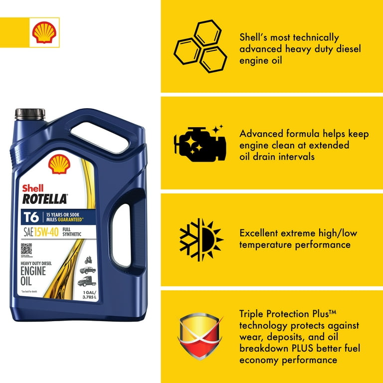 1 pack) (1 pack) Shell Rotella T6 Full Synthetic 15W-40 Diesel Engine Oil, 1  Gallon, 3 Pack Case 
