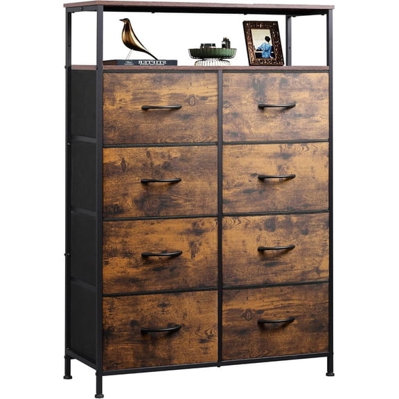 Nextay 8-Drawer Dresser, Fabric Storage Cabinet, Clothes Organizer with Wood Top,Wardrobe, TV Stand for Living Room & Bedroom, Brown