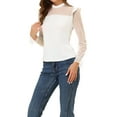 thumbnail image 4 of Allegra K Women's Dots Mesh Sheer Long Sleeve Stand Collar Ruffle Knit Blouse Top, 4 of 6