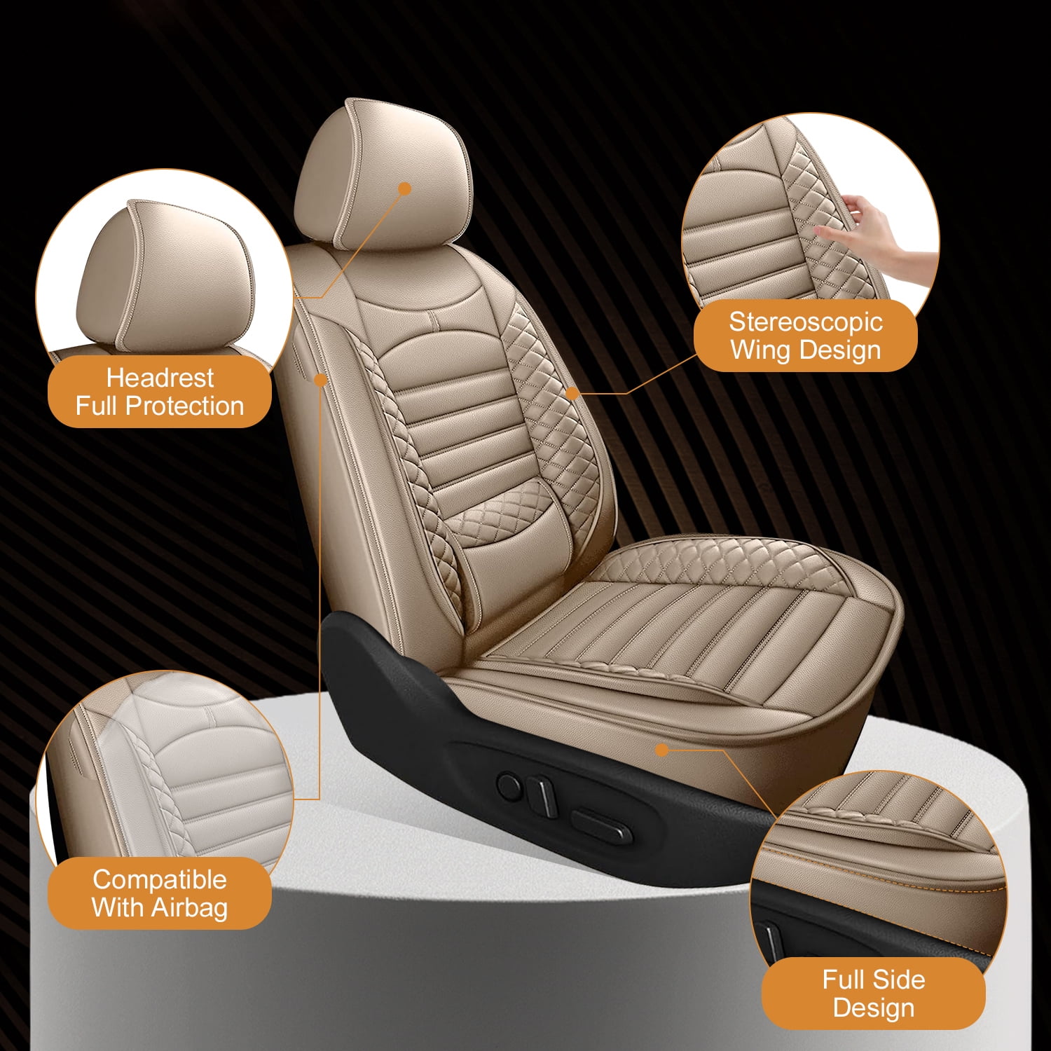 Seat Covers Custom Fit for Honda Ridgeline 2006-2014 2 Seats Waterproof Leather Car Seat Covers Protectors with Lumbar Support Beige,Front Set(2 Seats)