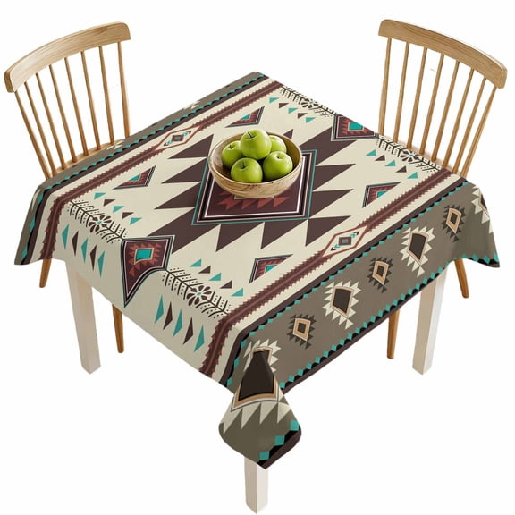 Square Tablecloths, Aztec Tribal Ethnic Style Waterproof Table Cloths, Retro Brown Geometric Spillproof Decorative Dining Table Covers for Kitchen,Indoor Outdoor Parties, Camping 54x54in