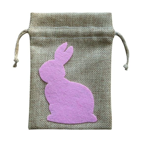 LEFTHIGH Home Cute Easter Drawstring Pocket Goodie Bag Gift Bag Party Decoration For Kids Imitation Linen Reusable for Candy Toys Easter Egg Hunt Home Essentials