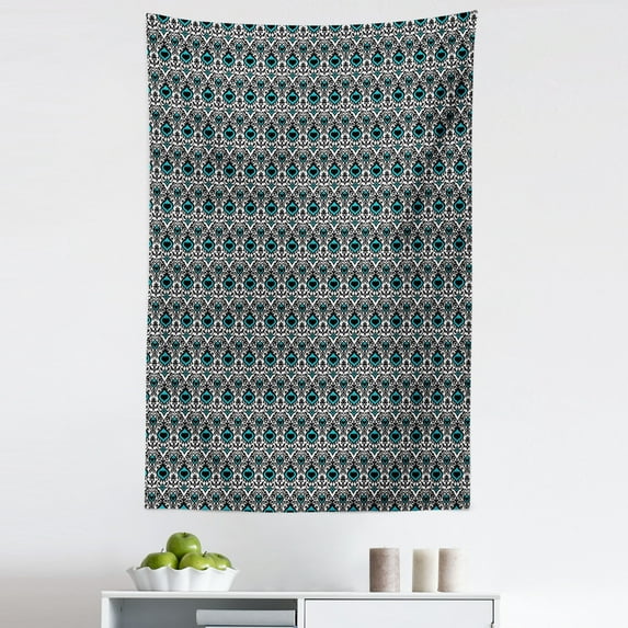 Moroccan Tapestry, Continuous Ikat Folklore Ornaments Vibrant Detail Print, Fabric Wall Hanging Decor for Bedroom Living Room Dorm, 5 Sizes, Dark Green Multicolor, by Ambesonne