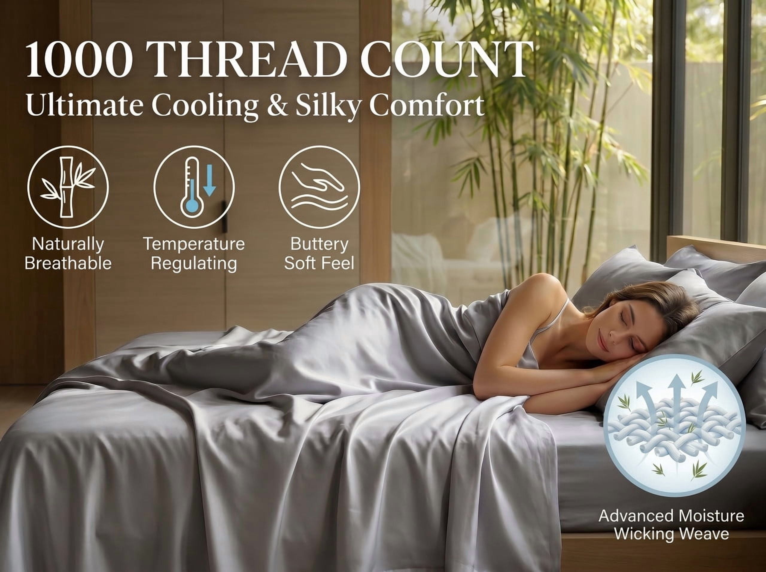 100% Viscose Derived from Bamboo Short Queen Size Sheets 4-Piece 1000 Thread Count - For Hot Sleeper - Breathable & Cooling, Hotel Luxury - 18" Extra Deep Pocket - Silver Gray