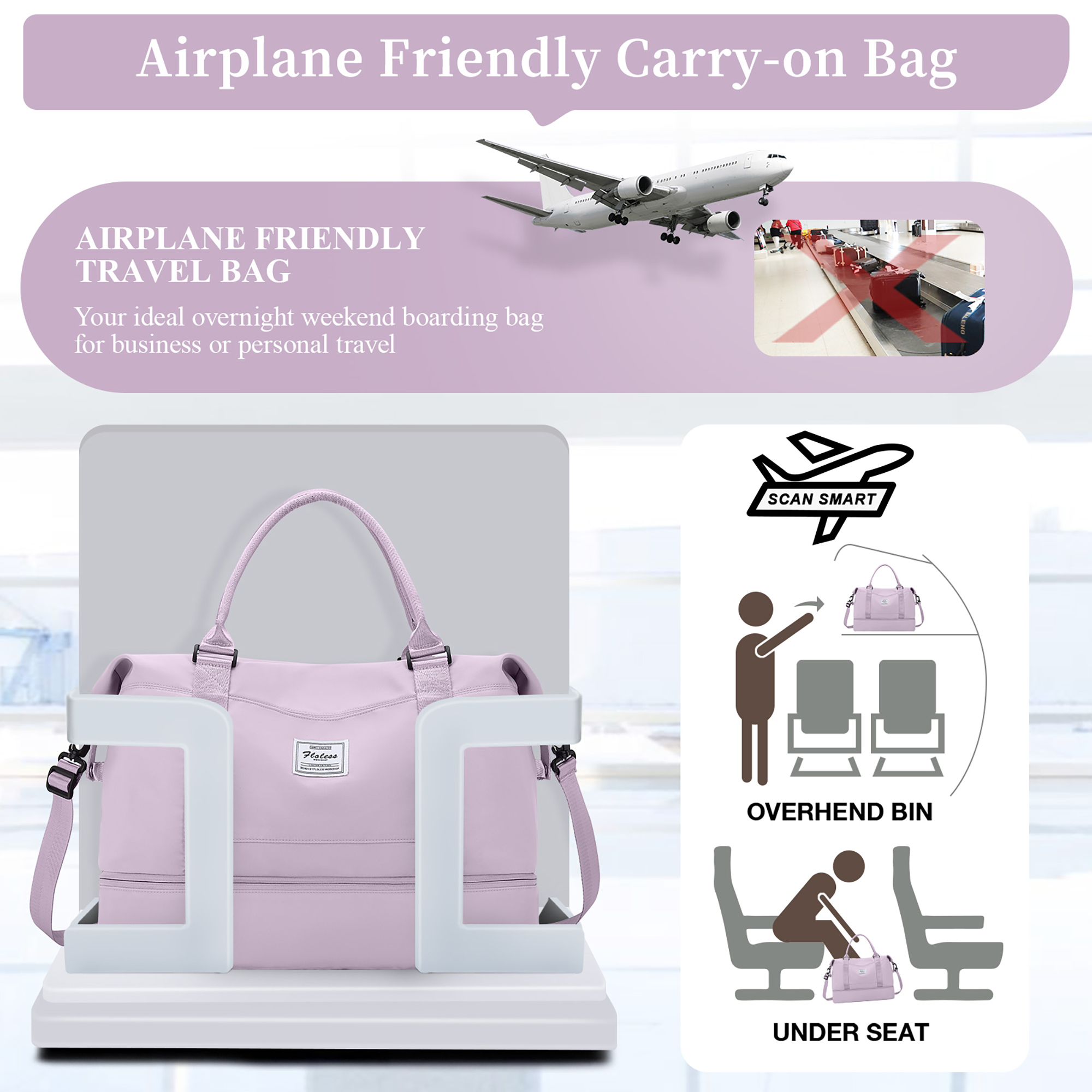 SYCNB Weekender Travel Duffel Bag with Shoe Compartment photo 2