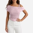 thumbnail image 2 of Daznico Women's Off Shoulder Mesh Layered Ruched Top with Double Straps Casual Summer Slim Fit Tops,XL, 2 of 5