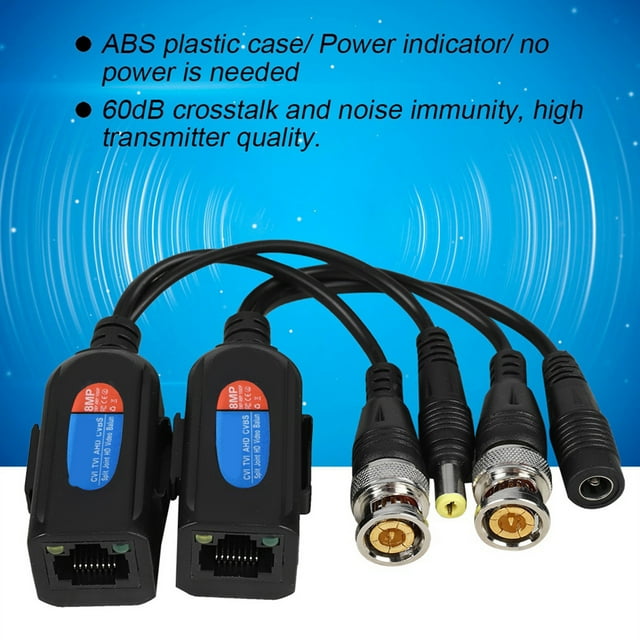 Convertidor De Cámara Analógica A IP, Video Balun Pasivo Video Balun Pasivo CCTV Power Video Audio Balun Transceptor Con Indicador De Encendido Para HDCVI HDTVI AHD Analógico