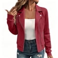 thumbnail image 2 of Womens Jacquard Textured Chevron Moto Jacket Lapel Collar Slim Short Biker Coat with Zip Pockets Casual Outerwear Wine L, 2 of 9