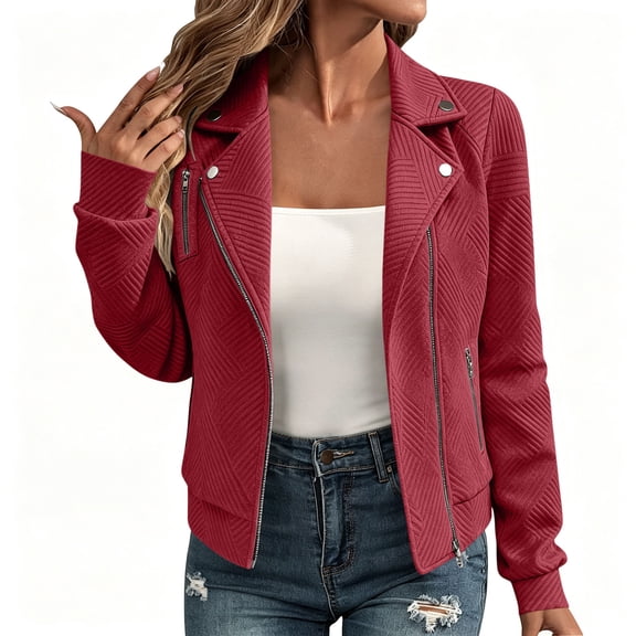 HAiming Dressy Casual Jackets for Women Long Sleeve Zipper Collared Classic Jackets Fall Winter Going out Jackets