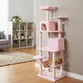 thumbnail image 3 of Costway 70" Cat Tree for Indoor Cats with Padded Top Perch, Dual Condos, Hammock, Platforms Pink, 3 of 10