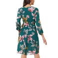 thumbnail image 3 of INSPIRE CHIC Women's Boho Floral V Neck Bishop Sleeve Below The Keen Wrap Dress XL Dark Green, 3 of 6