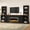 Black, variant on DTTRA 109" 3-Piece Electric Fireplace TV Stand Set for TVs up to 70", Farmhouse Entertainment Center with Heater & Multi-Color Flames, 2 Curved Bookshelves & Drawer for Living Room, Black