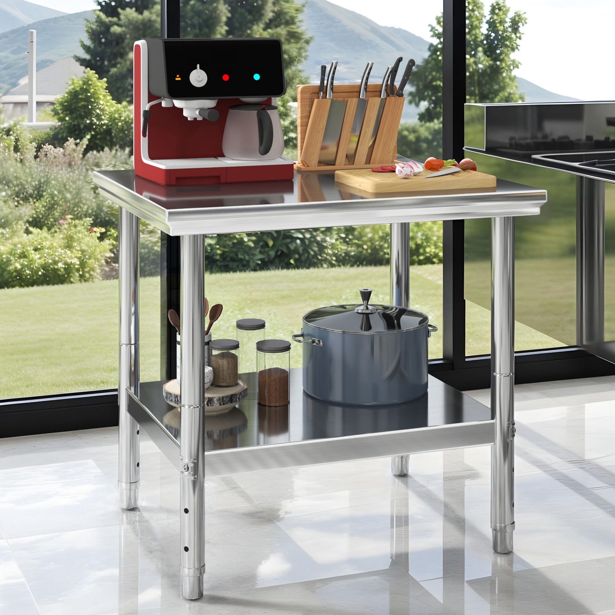 Uforic 330lb Capacity 30" x 24" Stainless Steel Adjustable Workbench for Home & Commercial Use