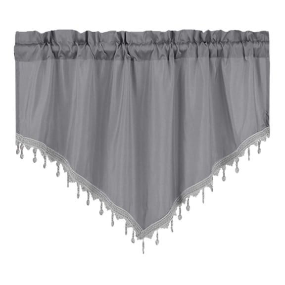 Beaded Curtain for Living Room Bedroom Kitchen, Rod Pocket Valance with Triangle Tassel Trim, Semi Sheer Window Panel 51 x 24 Inch, Solid Color Decorative Swag Curtain, By PRYESS