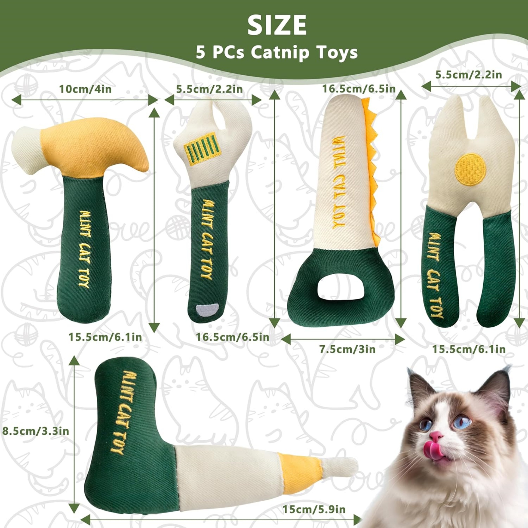 Newborn 5 Pcs Tool-Shaped Catnip Toys,Organic Catnip & Crinkle Sound Interactive Chew & Kicker Cat Toys