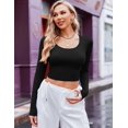 thumbnail image 2 of Ekouaer Long Sleeve Crop Tops for Women Scroop Neck Lightweight Basic Base Layer Thermal Undershirts Shirts Haze Blue, 2 of 6